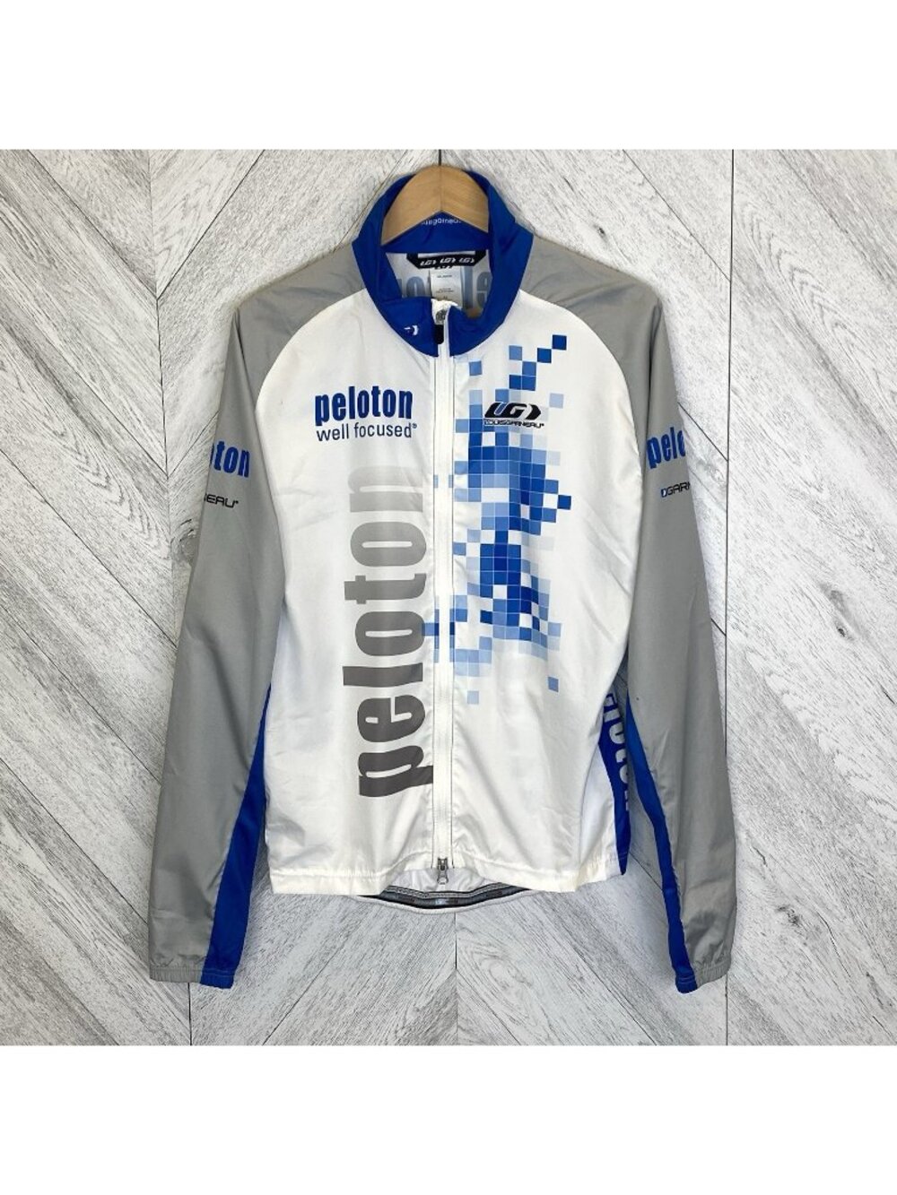 Louis Garneau Peloton Cycling Wind Jacket Full Zip Mens Large White Blue